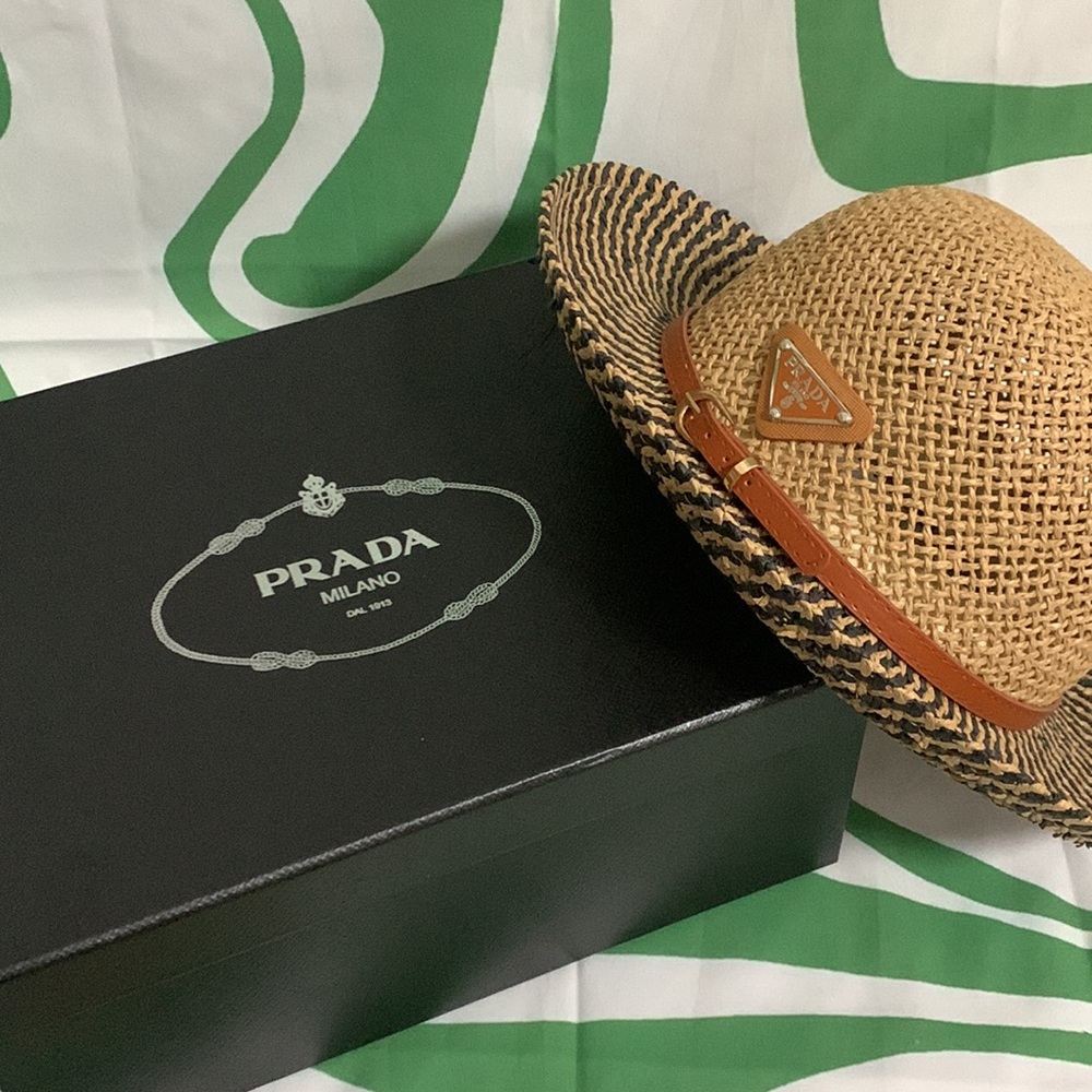 Prada Tan and Black Straw Hat - Picture 7 of 7
